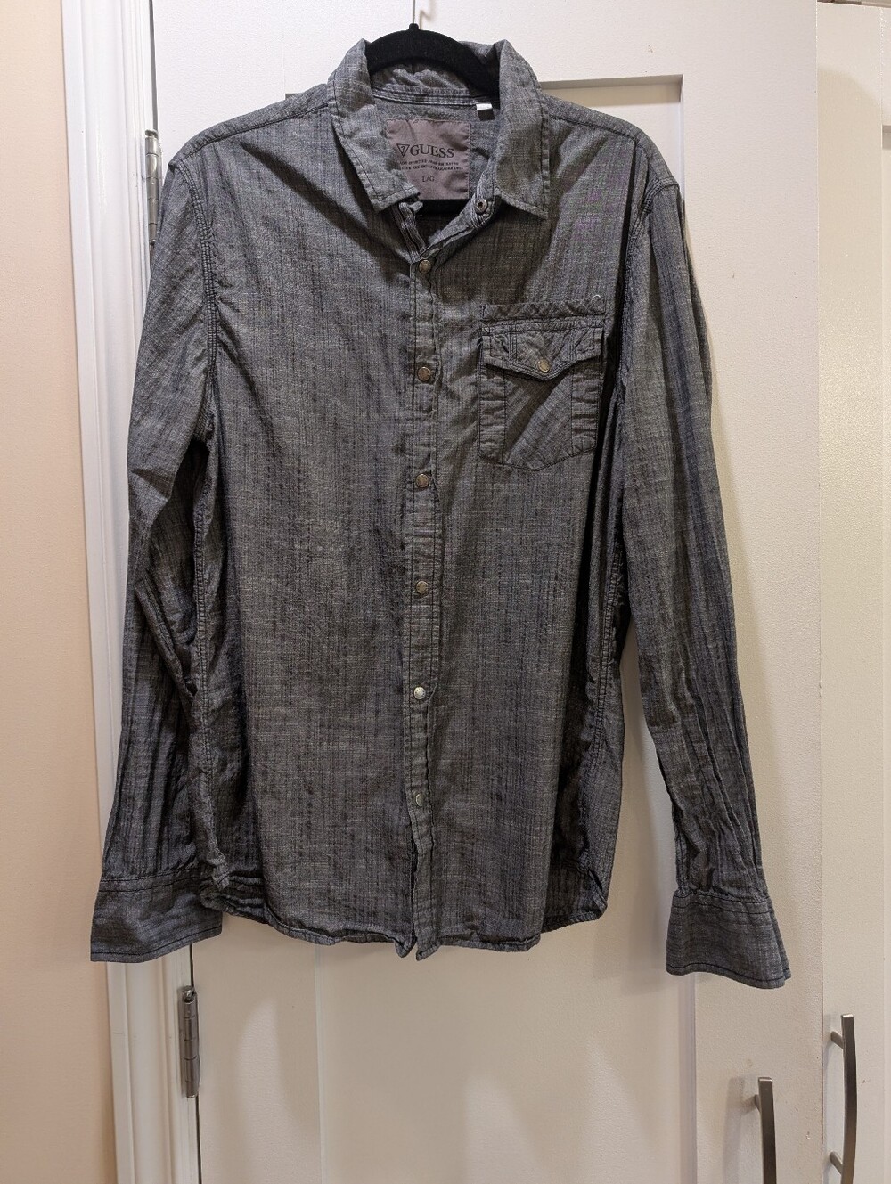 Guess 100% Cotton Snap Front Shirt,L
